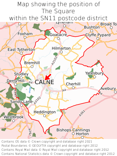 Map showing location of The Square within SN11