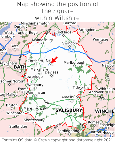 Map showing location of The Square within Wiltshire