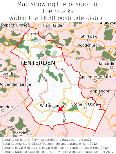 Map showing location of The Stocks within TN30