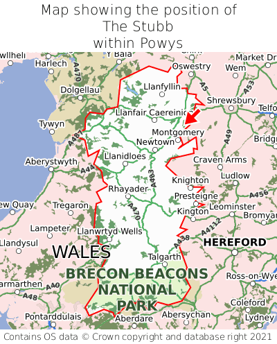 Map showing location of The Stubb within Powys