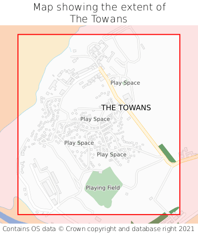 Map showing extent of The Towans as bounding box