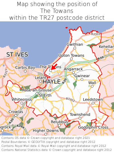 Map showing location of The Towans within TR27
