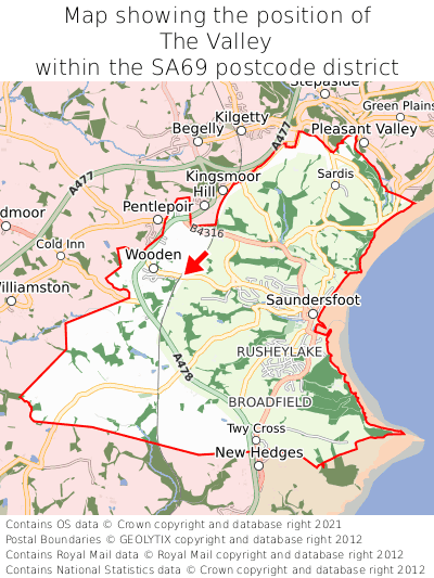 Map showing location of The Valley within SA69