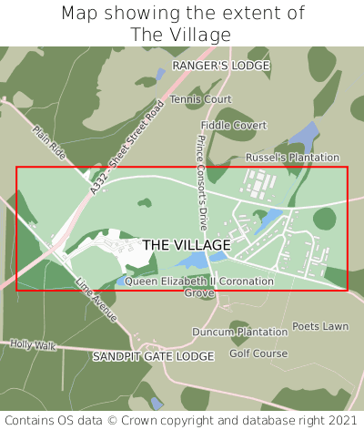 Map showing extent of The Village as bounding box