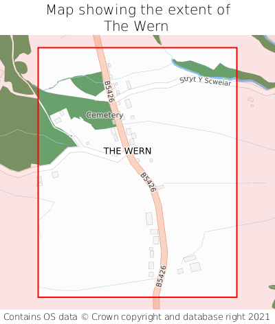 Map showing extent of The Wern as bounding box
