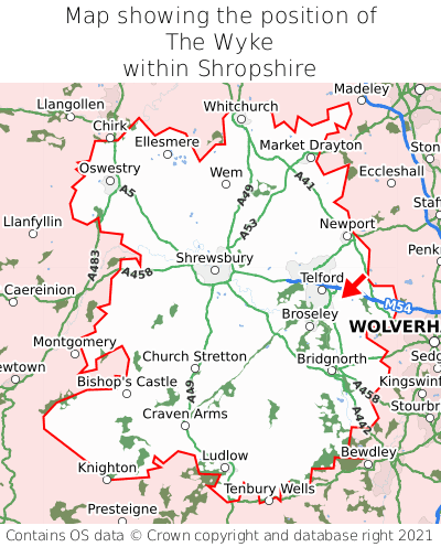 Map showing location of The Wyke within Shropshire