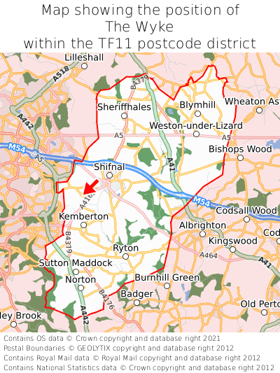 Map showing location of The Wyke within TF11