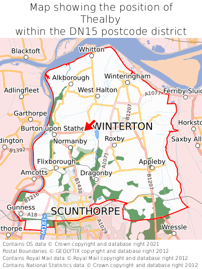 Map showing location of Thealby within DN15