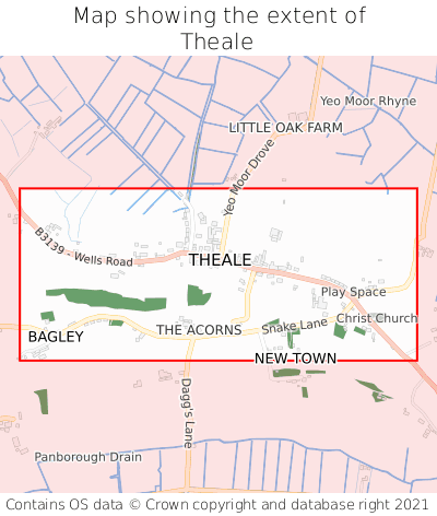 Map showing extent of Theale as bounding box