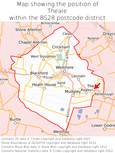 Map showing location of Theale within BS28
