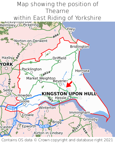 Map showing location of Thearne within East Riding of Yorkshire