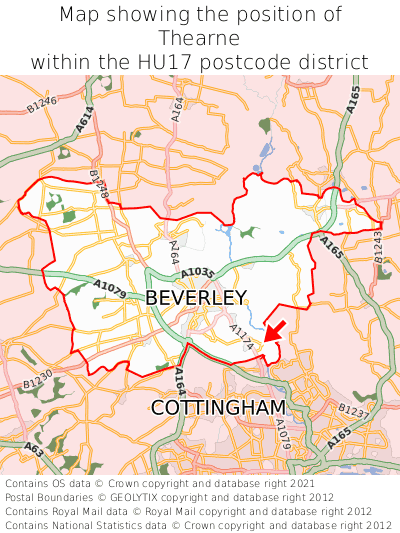 Map showing location of Thearne within HU17