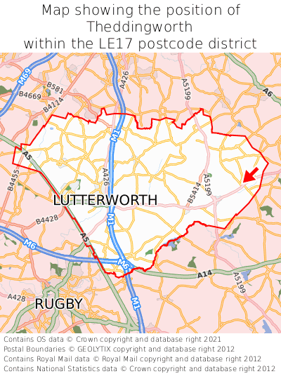Map showing location of Theddingworth within LE17