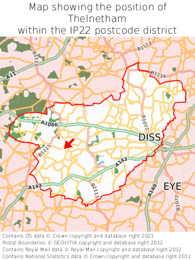 Map showing location of Thelnetham within IP22