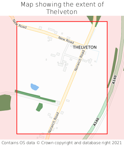 Map showing extent of Thelveton as bounding box