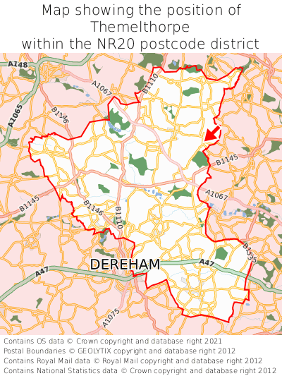 Map showing location of Themelthorpe within NR20