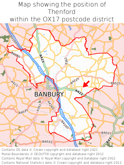 Map showing location of Thenford within OX17