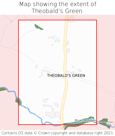 Map showing extent of Theobald's Green as bounding box