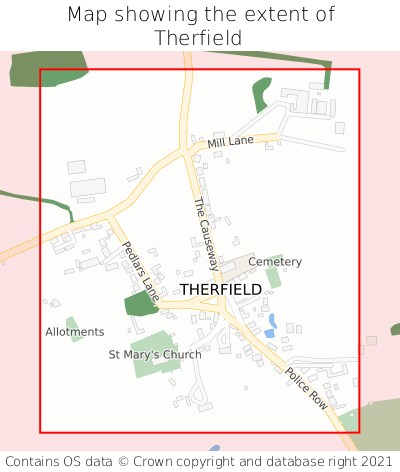 Map showing extent of Therfield as bounding box