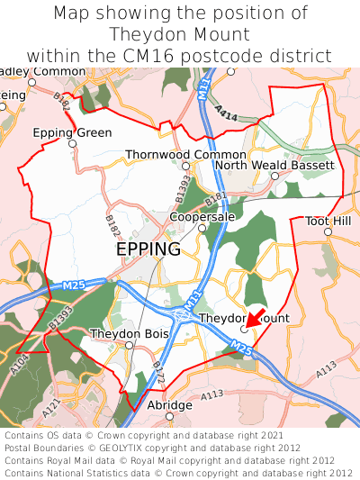 Map showing location of Theydon Mount within CM16