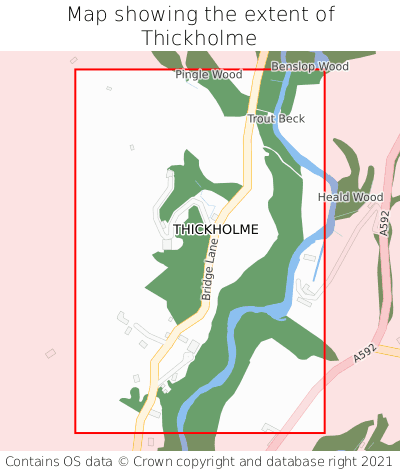 Map showing extent of Thickholme as bounding box