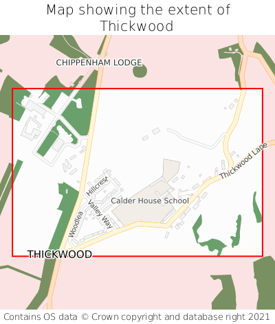Map showing extent of Thickwood as bounding box