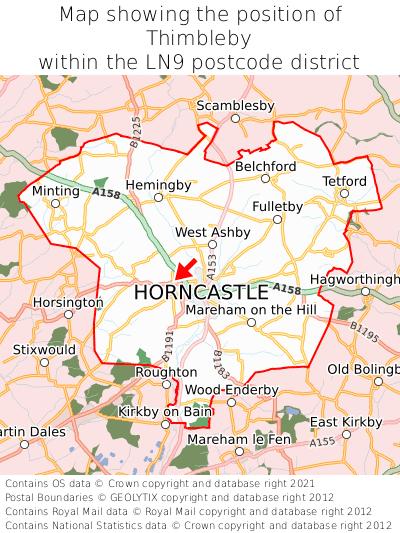 Map showing location of Thimbleby within LN9