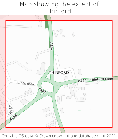 Map showing extent of Thinford as bounding box