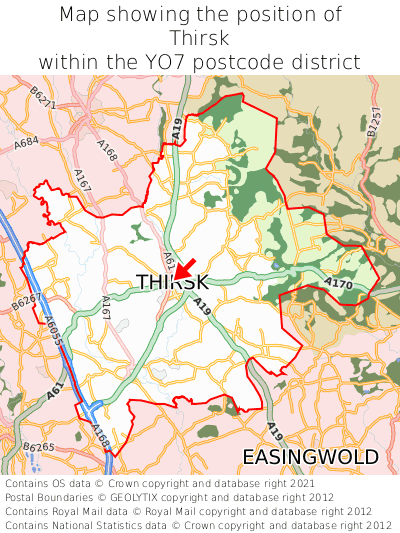 Map showing location of Thirsk within YO7