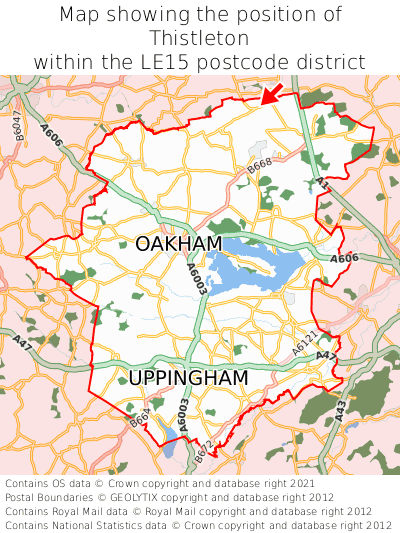 Map showing location of Thistleton within LE15