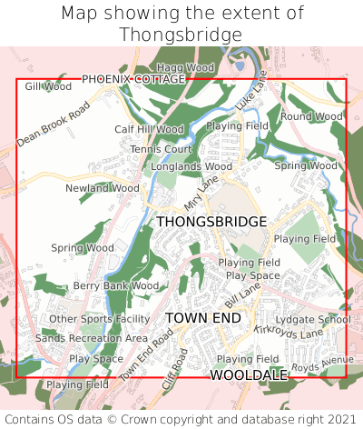 Map showing extent of Thongsbridge as bounding box