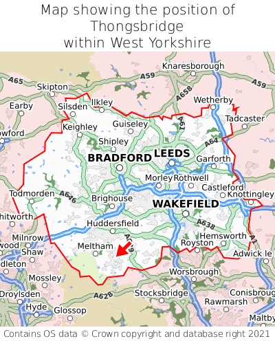 Map showing location of Thongsbridge within West Yorkshire