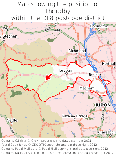 Map showing location of Thoralby within DL8