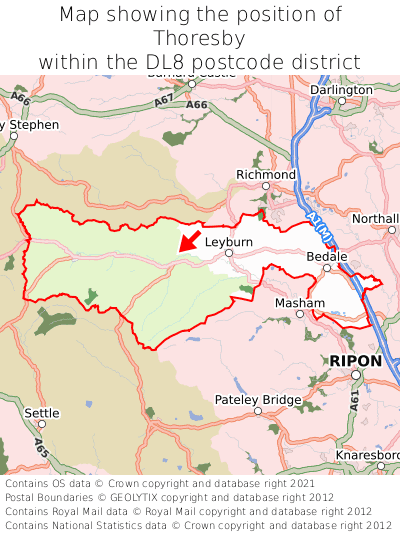 Map showing location of Thoresby within DL8