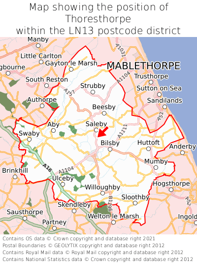 Map showing location of Thoresthorpe within LN13