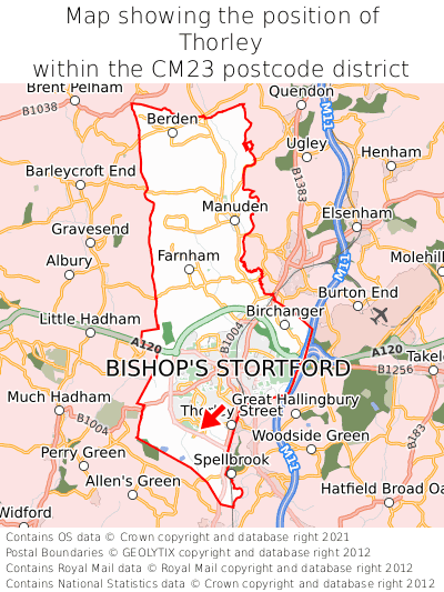 Map showing location of Thorley within CM23