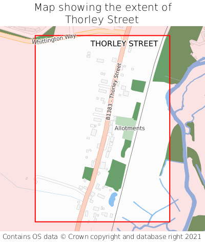 Map showing extent of Thorley Street as bounding box