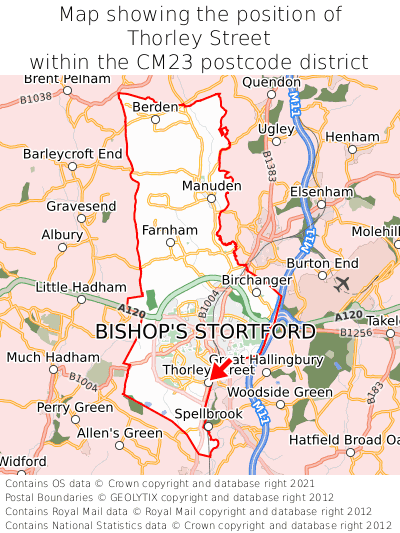 Map showing location of Thorley Street within CM23