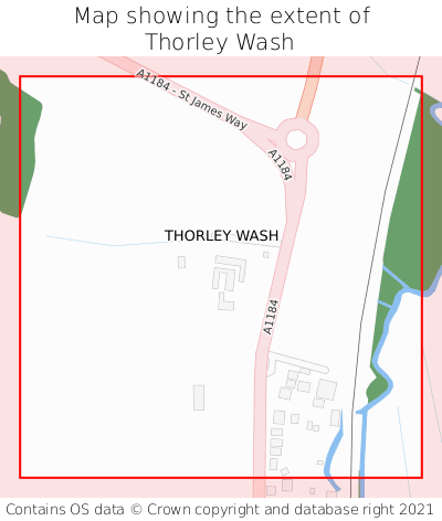 Map showing extent of Thorley Wash as bounding box