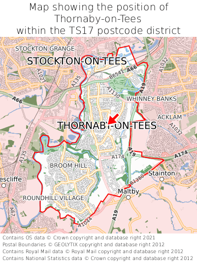 Map showing location of Thornaby-on-Tees within TS17