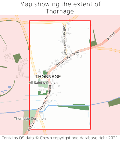 Map showing extent of Thornage as bounding box