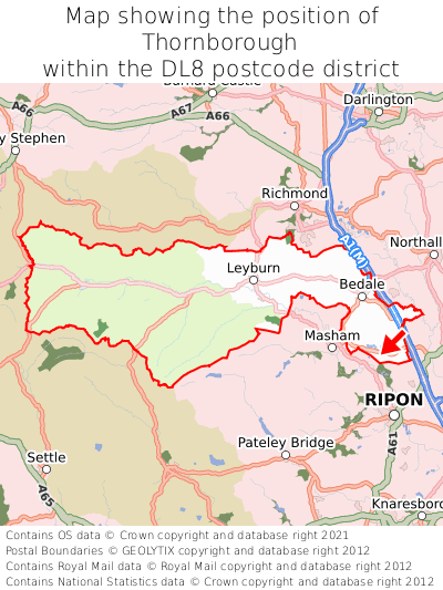 Map showing location of Thornborough within DL8