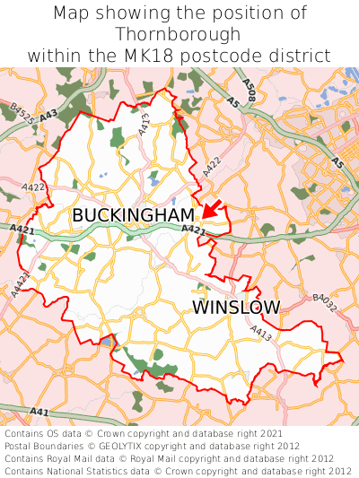 Map showing location of Thornborough within MK18