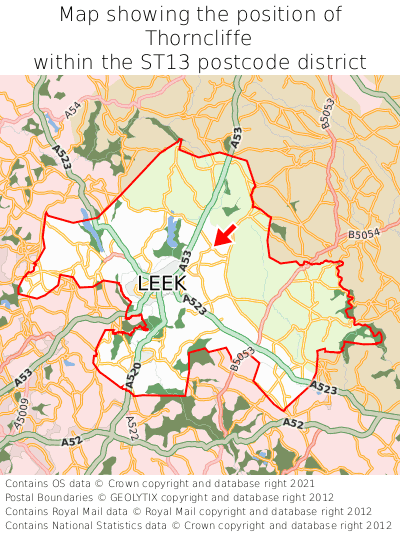 Map showing location of Thorncliffe within ST13