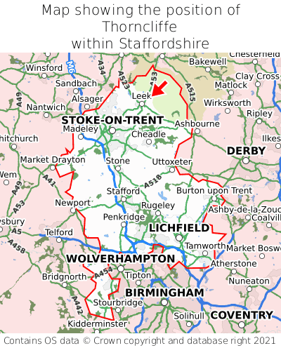 Map showing location of Thorncliffe within Staffordshire