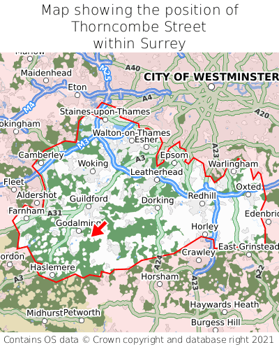Map showing location of Thorncombe Street within Surrey