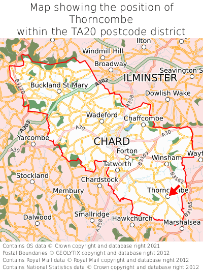 Map showing location of Thorncombe within TA20