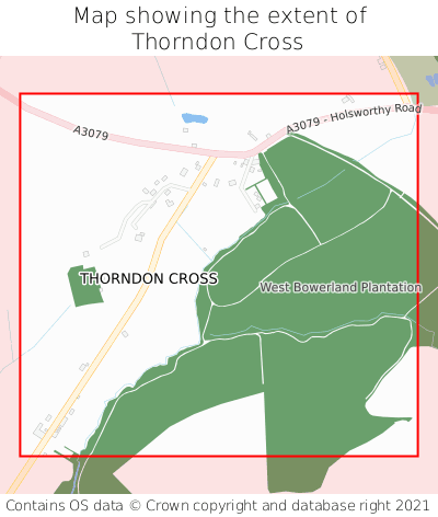 Map showing extent of Thorndon Cross as bounding box