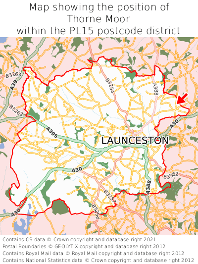 Map showing location of Thorne Moor within PL15