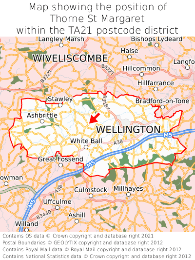 Map showing location of Thorne St Margaret within TA21